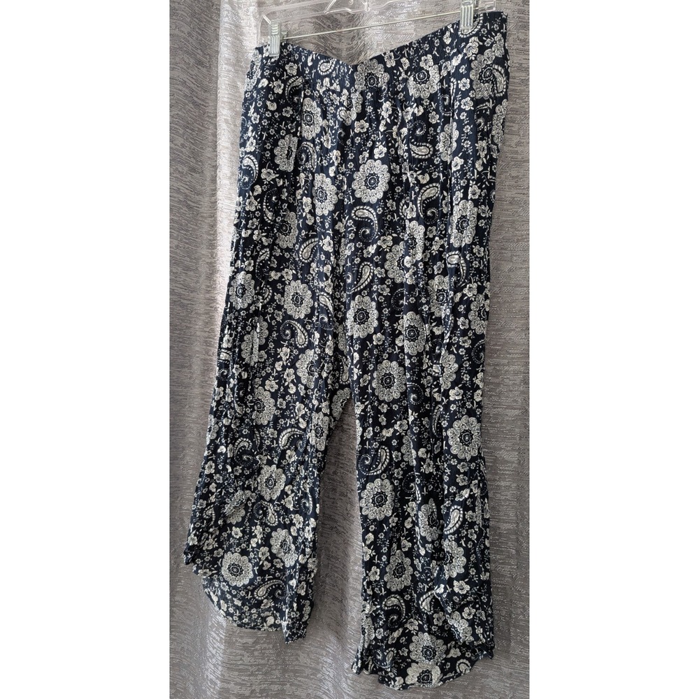 Blue Floral Wide Leg Pants Cato Size 14W-16W NWT W/Pockets‎ Crop